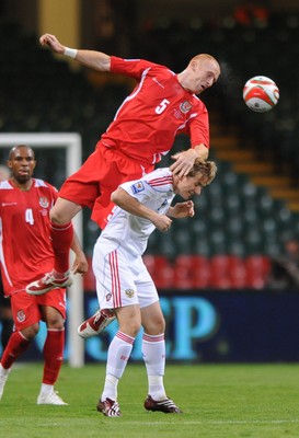 09.09.09 - Wales v Russia - World Cup 2010 Qualifier Group Four - James Collins of Wales competes with Raman Pavlyuchenko of Russia. 