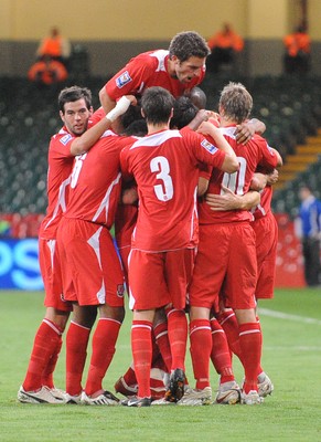 09.09.09 - World Cup Qualifying Group 4 Wales v Russia Wales players celebrate after James collins scores goal 