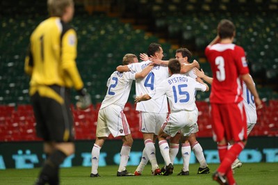 09.09.09 Wales v Russia...  Russian players celebrating after scoring second goal . 