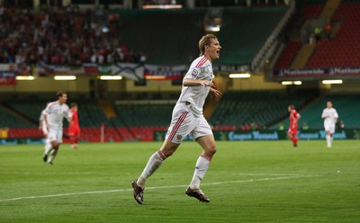 09.09.09 Wales v Russia... Russia's Roman Pavlyuchenko celebrates after scoring Russia's third goal . 