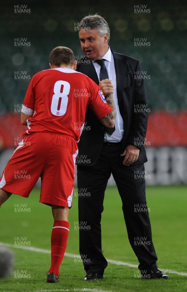 09.09.09 -  Wales v Russia - World Cup 2010 Qualifier Group Four - Craig Bellamy of Wales congratulates Russia Manager Guus Hiddink. 