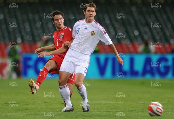 09.09.09 - Wales v Russia - World Cup 2010 Qualifier Group Four - Brian Stock of Wales is challenged Alexei Rabko of Russia. 
