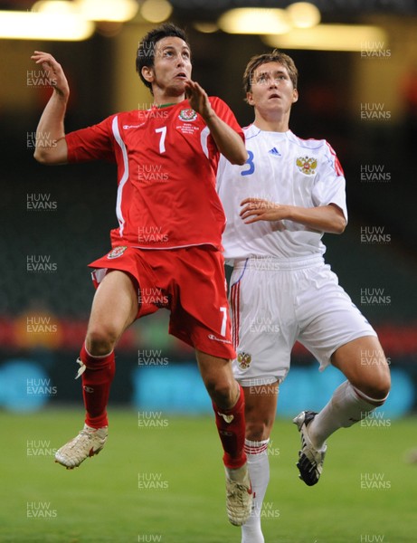 09.09.09 - Wales v Russia - World Cup 2010 Qualifier Group Four - Brian Stock of Wales is challenged Alexei Rabko of Russia. 
