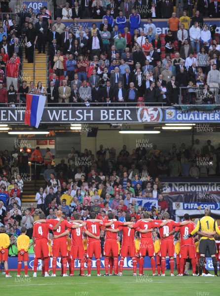 09.09.09 - World Cup Qualifying Group 4 Wales v Russia Wales team lines up for the National Anthem 