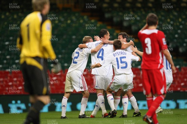 09.09.09 Wales v Russia...  Russian players celebrating after scoring second goal . 