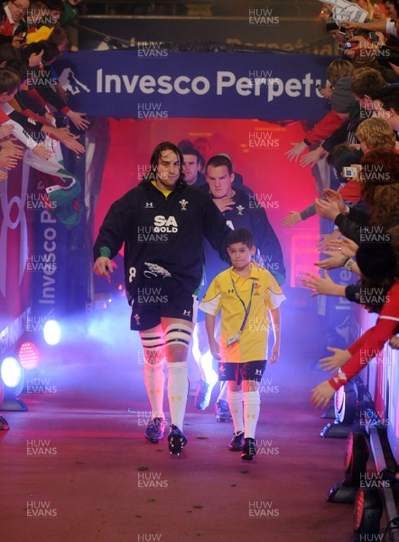 13.11.09 - Wales v Samoa - Invesco Perpetual Series 2009 - Wales' Ryan Jones leads out his team with mascot Henry Walters. 