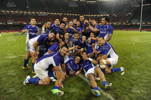 161112 - Wales v Samoa - Dove Men Series -Samoa players celebrate at the end of the game