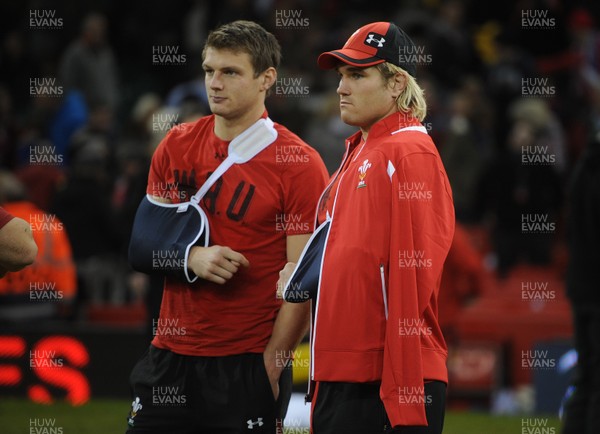 161112 - Wales v Samoa - Dove Men Series -Dan Biggar and Richard Hibbard of Wales look dejected at the end of the game