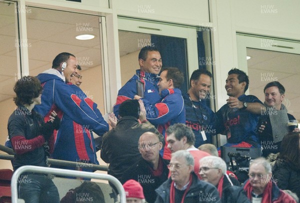 161112 - Wales v Samoa - Dove Men Series 2012 -  The Samoan management team celebrate victory over Wales    