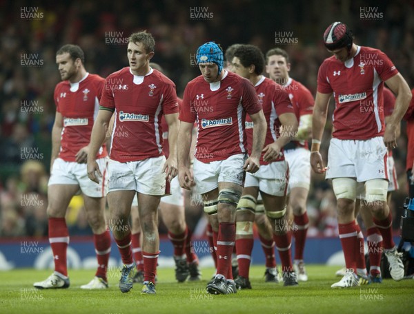 161112 - Wales v Samoa - Dove Men Series 2012 -  Wales' Justin Tuperic and the rest of the squad look dejected at the end of the match    