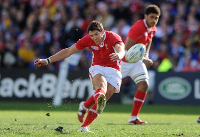 18.09.11 - Wales v Samoa - Rugby World Cup 2011 - James Hook of Wales kicks at goal. 