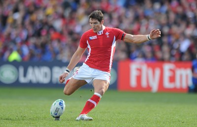 18.09.11 - Wales v Samoa - Rugby World Cup 2011 - James Hook of Wales kicks at goal. 