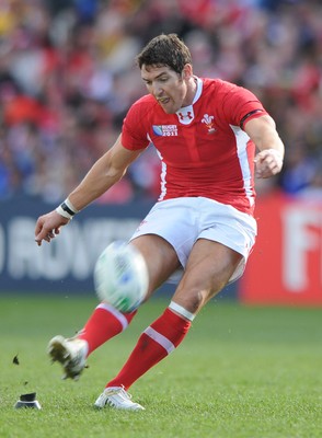 18.09.11 - Wales v Samoa - Rugby World Cup 2011 - James Hook of Wales kicks at goal. 