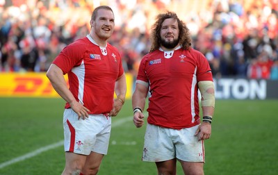 18.09.11 - Wales v Samoa - Rugby World Cup 2011 - Gethin Jenkins and Adam Jones of Wales at the end of the game. 