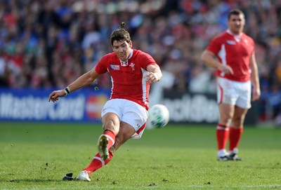 18.09.11 - Wales v Samoa - Rugby World Cup 2011 - James Hook of Wales kicks at goal. 