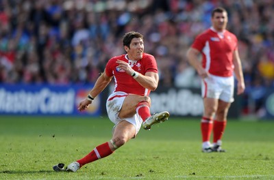 18.09.11 - Wales v Samoa - Rugby World Cup 2011 - James Hook of Wales kicks at goal. 