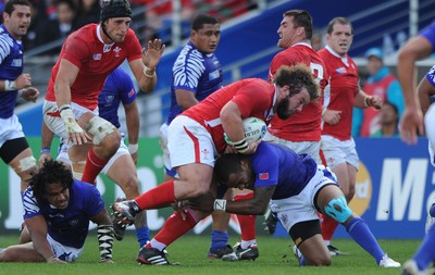 18.09.11 - Wales v Samoa - Rugby World Cup 2011 - Adam Jones of Wales charges through. 