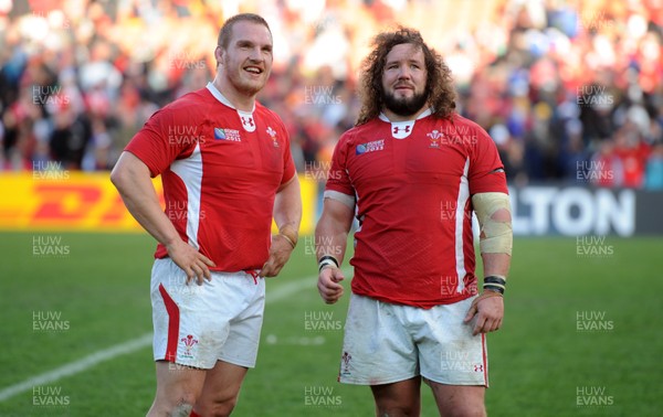 18.09.11 - Wales v Samoa - Rugby World Cup 2011 - Gethin Jenkins and Adam Jones of Wales at the end of the game. 