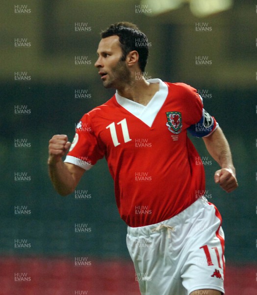 28.03.07 - Euro 2008 Qualifier Wales v San Marino Wales' Captain Ryan Giggs celebrates scoring an early goal 