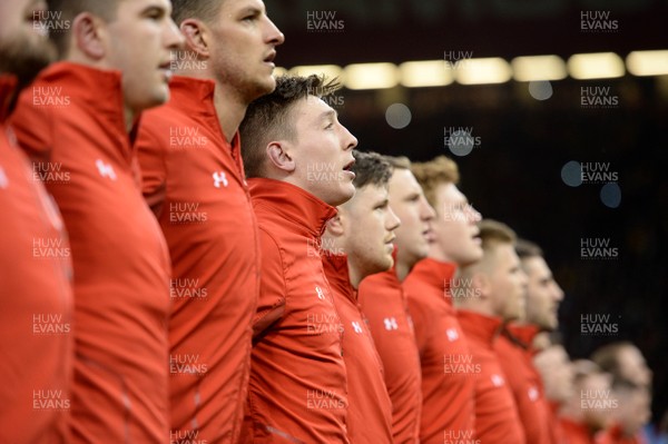 030218 - Wales v Scotland - NatWest 6 Nations 2018 - Josh Adams of Wales during the anthems