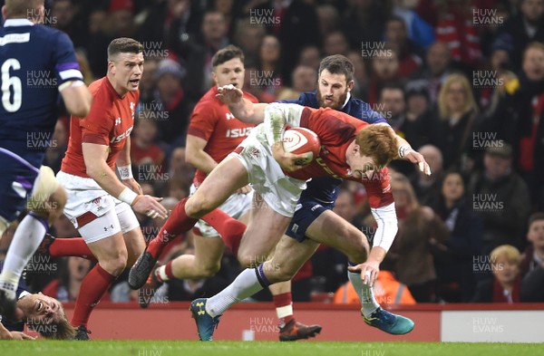 030218 - Wales v Scotland - NatWest 6 Nations 2018 - Rhys Patchell of Wales is stopped short of the line