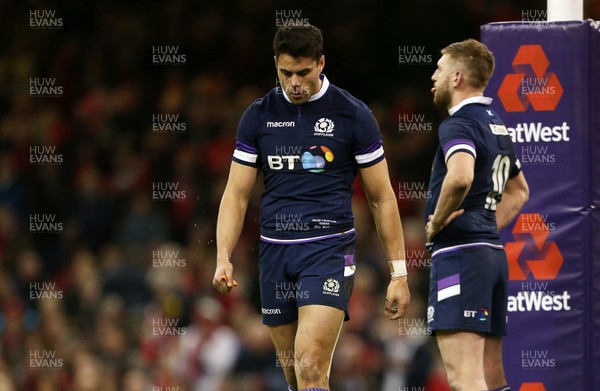 030218 - Wales v Scotland - Natwest 6 Nations - Dejected Sean Maitland of Scotland