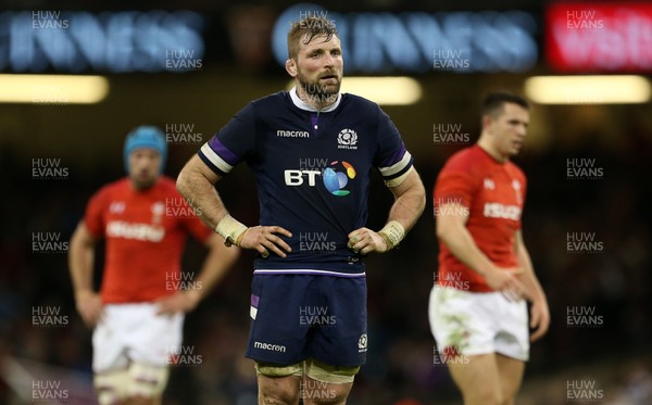 030218 - Wales v Scotland - Natwest 6 Nations - Dejected John Barclay of Scotland at full time
