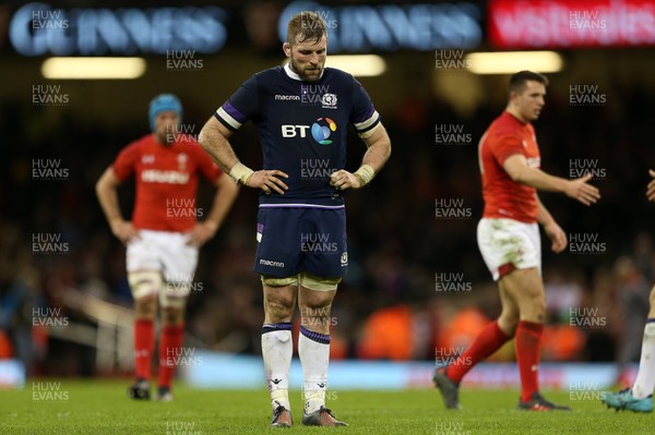 030218 - Wales v Scotland - Natwest 6 Nations - Dejected John Barclay of Scotland at full time