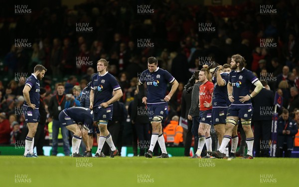 030218 - Wales v Scotland - Natwest 6 Nations - Dejected Scotland at full time