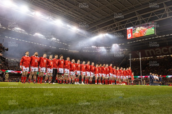 030224 - Wales v Scotland - Guinness 6 Nations 2024 - Wales sing the anthem