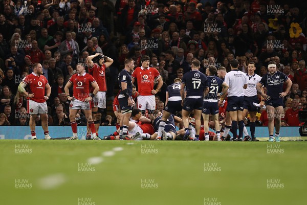 030224 - Wales v Scotland - Guinness 6 Nations 2024 - Dejected Wales as the whistle is blown 