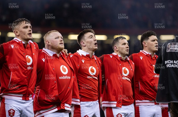 030224 - Wales v Scotland - Guinness 6 Nations 2024 - Josh Adams of Wales during the anthem