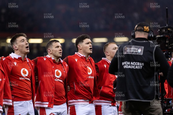 030224 - Wales v Scotland - Guinness 6 Nations 2024 - James Botham of Wales during the anthem