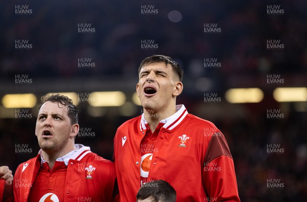 030224 - Wales v Scotland - Guinness 6 Nations 2024 - Dafydd Jenkins of Wales during the anthem
