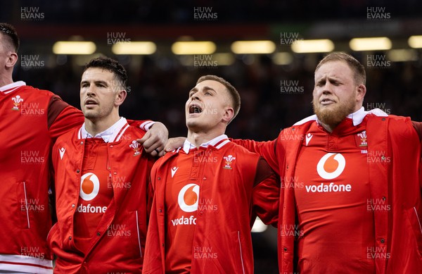 030224 - Wales v Scotland - Guinness 6 Nations 2024 - Cameron Winnett of Wales during the anthem