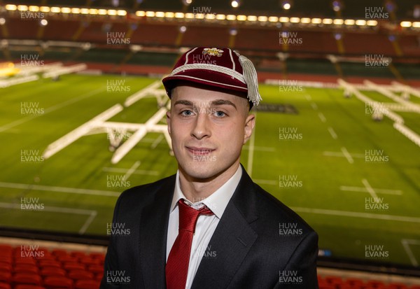030224 - Wales v Scotland - Guinness 6 Nations 2024 - Cameron Winnett of Wales with his first cap after the game