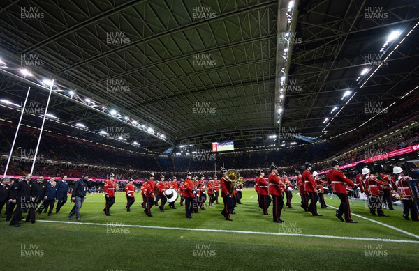 030224 - Wales v Scotland, Guinness Six Nations 2024 - The band make their way onto the pitch at the start of the match