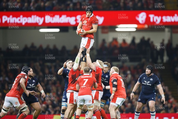 030224 - Wales v Scotland - Guinness Six Nations - Dafydd Jenkins of Wales wins a lineout