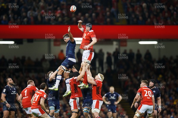 030224 - Wales v Scotland - Guinness Six Nations - Adam Beard of Wales wins a lineout