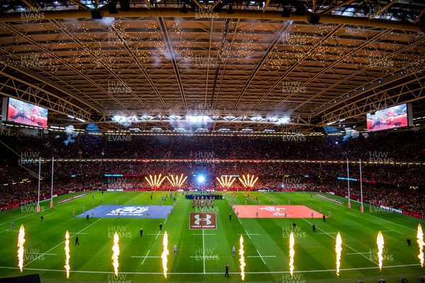 031118 - Wales v Scotland, Under Armour Series - General view of the Stadium with pyrotechnics ahead of the game 
