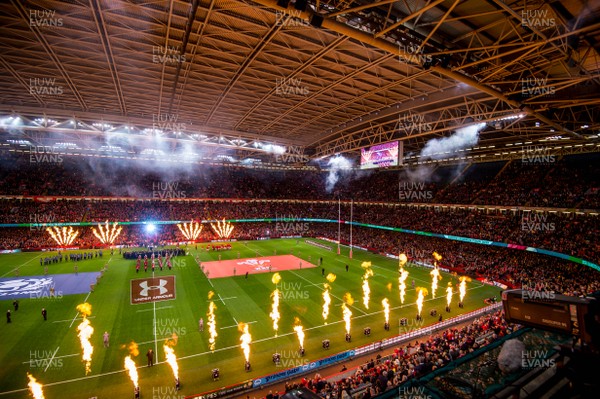 031118 - Wales v Scotland, Under Armour Series - General view of the Stadium with pyrotechnics ahead of the game 