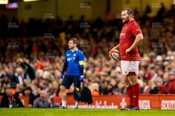 031118 - Wales v Scotland, Under Armour Series - Ken Owens of Wales looks on 