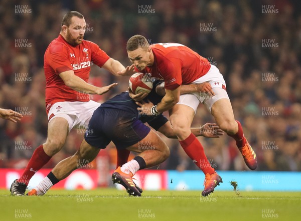031118 - Wales v Scotland, Under Armour Series 2018 - George North of Wales takes on Stuart McInally of Scotland