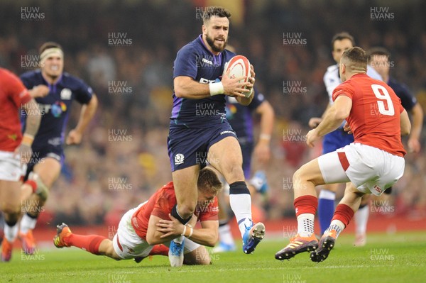 031118 - Wales v Scotland - Under Armour Series - Alex Dunbar of Scotland is tackled by Gareth Anscombe of Wales 