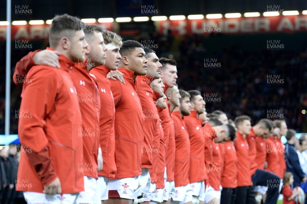 031118 - Wales v Scotland - Under Armour Series - Leon Brown during the anthems