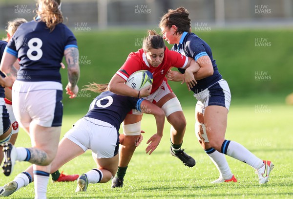 091022 - Wales v Scotland, Women’s Rugby World Cup 2021 Pool A - Sioned Harries of Wales is tackled by Helen Nelson of Scotland