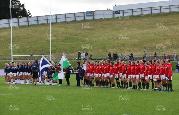 091022 - Wales v Scotland, Women’s Rugby World Cup 2021 Pool A - The Wales and Scotland teams line up for the anthems at the start of the match