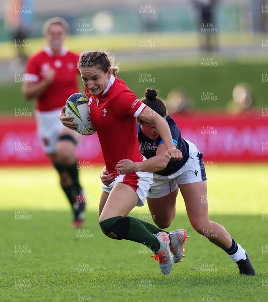 091022 - Wales v Scotland, Women’s Rugby World Cup 2021 Pool A - Jasmine Joyce of Wales is tackled by Caity Mattinson of Scotland