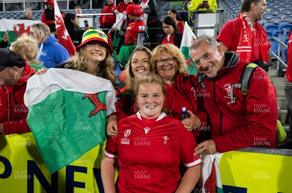 091022 - Wales v Scotland, Women’s Rugby World Cup 2021 Pool A - Cara Hope of Wales elebrates with family and friends after the last gasp win