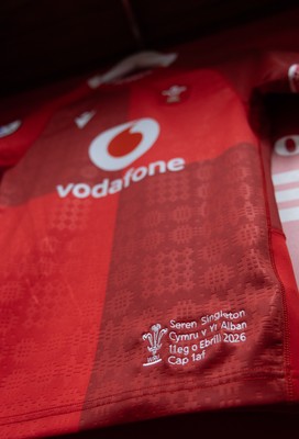 110426 - Wales v Scotland, Guinness Women’s 6 Nations - Seren Singleton’s Wales match jersey hangs in the changing room ahead of her debut